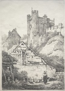 A Series of Ancient Buildings and Rural Cottages in the North of England:  At York, Farmyard with Chickens de Samuel Prout