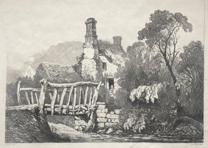 Una serie de edificios antiguos y cabañas rurales en el norte de Inglaterra: Cerca de Byland, 1821 de Samuel Prout
