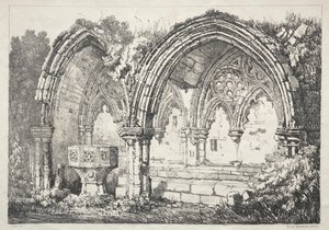 A Series of Ancient Buildings and Rural Cottages in the North of England:  Part of Kirkham Abbey de Samuel Prout