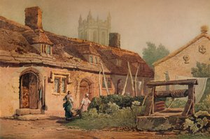 Cabañas en Glastonbury, c1819 de Samuel Prout