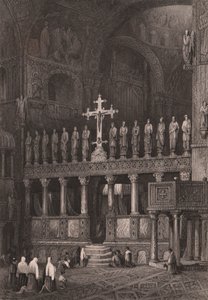 Iconostasio de la Basílica de San Marcos (Venecia, Véneto, Italia), grabado en acero según dibujo de Samuel Prout (1783-1852), 15x11,5 cm, aproximadamente
