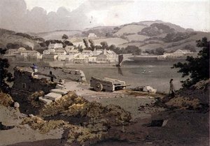 Paisaje, con río y pueblo de Samuel Prout