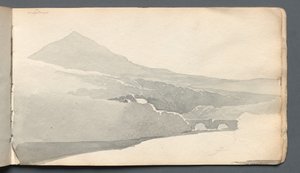 Cuaderno de bocetos: "Paisaje montañoso con puente" de Samuel Prout