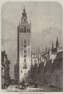 Una calle en Sevilla, España, la Giralda