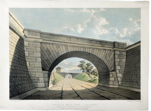 Ferrocarril North Midland. View of New Street Bridge etc in Belper, looking South, c.1840 (litografía coloreada a mano sobre papel)