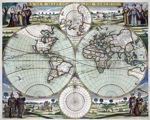 Un nuevo mapa del mundo, c.1702 (impresión) de Samuel Thornton