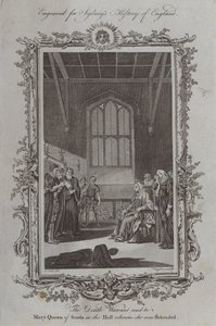 La orden de ejecución leída a María Reina de Escocia en el salón donde fue decapitada de Samuel Wale