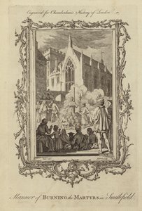 La manera de quemar a los mártires en Smithfield de Samuel Wale