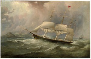El barco clipper de la línea Black Ball Ocean Chief reduciendo velas en su ruta australiana, c.1853 de Samuel Walters