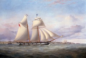 El Lancefield acercándose a Perch Rock Fort un faro en el Mersey de Samuel Walters