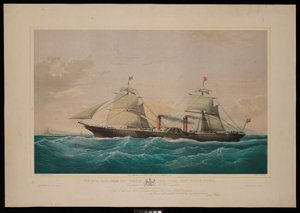 El Barco de Vapor del Correo Real Persia... Capitán C H E Jodkins (Inward Bound, off the Skerries) A la British and North American Royal Mail Steam Packet Company este grabado está respetuosamente dedicado (litografía, coloreada) de Samuel Walters