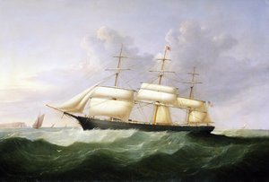 El buque "Palestine", a toda vela, con bandera de los Estados Unidos de América, construido en 1854, destinado al transporte de pasajeros en la línea transatlántica de Samuel Walters
