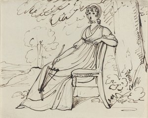 Una dama sentada con una sombrilla de Samuel Woodforde