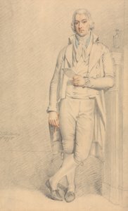 Un caballero, de cuerpo entero, con un papel y un lápiz en la mano de Samuel de Wilde