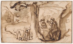Jacob y Esaú (recto); Cabeza de una joven dormida (verso) de Samuel van Hoogstraten