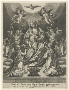 virgen y el niño rodeados de ángeles