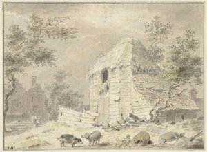 Cobertizo de la granja con algunos cerdos de Samuel van Huls (possibly)