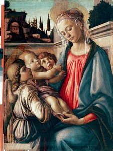 Madonna con niño y dos ángeles de Sandro Botticelli