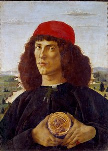 Retrato de un hombre desconocido sosteniendo la medalla de Cosimo de Medicis de Sandro Botticelli