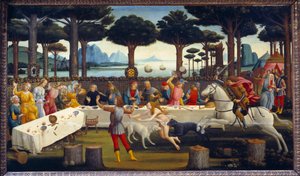 Historia de Nastagio degli Onesti: Banquete en el bosque de pinos, tercer panel en una serie de cuatro