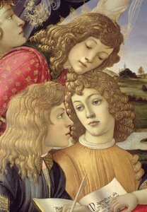 La Madonna del Magnificat, detalle de tres niños de Sandro Botticelli