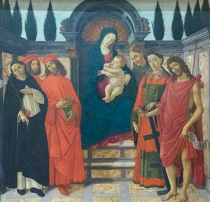 Virgen con el Niño y santos, c.1497 (óleo sobre lienzo) de Sandro (and workshop) Botticelli