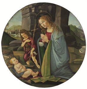 La Virgen adorando al Niño Jesús con el joven San Juan Bautista (temple y óleo sobre tabla) de Sandro (and workshop) Botticelli