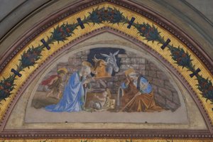 Nacimiento de Cristo con el niño Juan apresurándose de Sandro Botticelli
