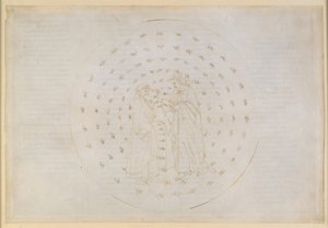 La Divina Comedia, Paraíso VII. Segunda esfera planetaria (Cielo de Mercurio): Beatriz introduce a Dante en cuestiones complejas sobre la justicia divina, así como sobre la culpa original del ser humano y la redención mediante la muerte de Cristo.