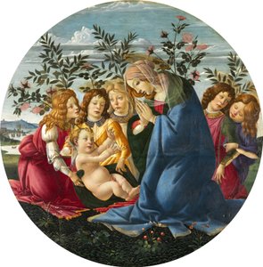 Madonna adorando al niño con cinco ángeles de Sandro Botticelli