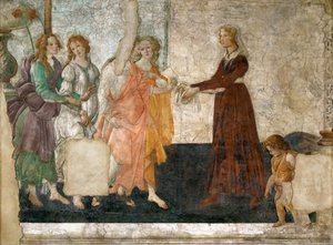Venus y las Tres Gracias ofreciendo regalos a una joven, 1484-1486