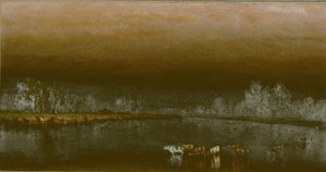 Vacas en un estanque al atardecer de Sanford Robinson Gifford