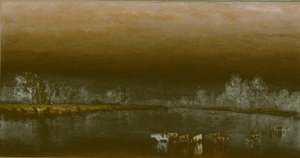 Vacas en un estanque al atardecer de Sanford Robinson Gifford