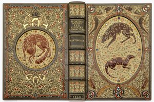 Una encuadernación ornamental con joyas, que representa varios animales de Sangorski and Sutcliffe