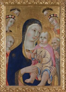 Madonna con Niño, Santos Apolonia y Bernardino y cuatro ángeles, ca. 1460 de Sano di Pietro