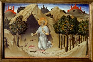 Escena de la vida de San Jerónimo: La penitencia de San Jerónimo de Sano di also Ansano di Pietro di Mencio Pietro