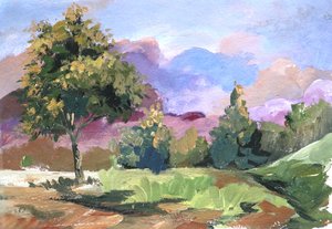 Árbol en un paisaje de nubes en tonos pastel de Santhosh ch