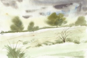 Paisaje sereno en acuarela