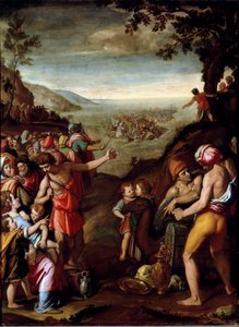 El paso del Mar Rojo El pueblo hebreo, huyendo de Egipto, cruza el Mar Rojo, guiado por Moisés. Pintura de Santi di Tito (1536-1603) Florencia, Gabinete de Francois I, Palazzo Vecchio