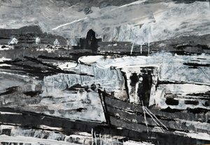 Amarre (pintura en blanco y negro) de Sara Hayward