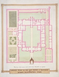 Plano de la casa antigua en Hatfield en la época de la Reina Isabel, de 