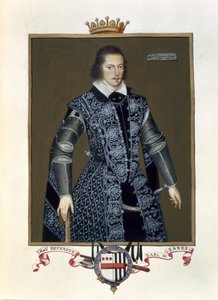 Retrato de Robert Devereux (1566-1601) 2º Conde de Essex de Memorias de la Corte de la Reina Isabel, después del óleo de Sir William Segar, publicado en 1825