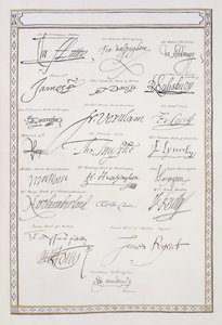 Reproducción de firmas de los Tudor y su corte de 