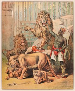 Leones actuando con su adiestrador en el circo Barnum & Bailey de P.T.Barnum