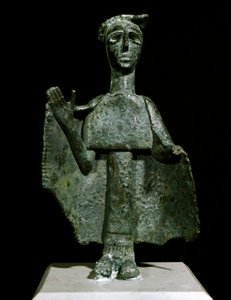 Cultura nurágica (nuraghi) sarda: estatuilla de bronce de mujer en oración llamada Torralba. Siglo VIII-VII a.C. Cagliari, Museo Nazionale Archeologico, Cerdeña, Italia de Sardinia Nuragic Civilization