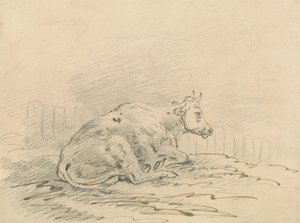 Vaca tumbada junto a una valla de Sawrey Gilpin