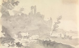 Paisaje con vacas en primer plano de Sawrey Gilpin