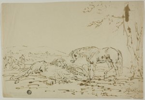 Paisaje con caballos en primer plano de Sawrey Gilpin