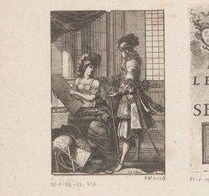 Geometria y joven con dibujo geométrico Portada de: Pratique de la géometrie, sur le papier et sur le terrain (...), 1669 de Sébastien Leclerc (I)