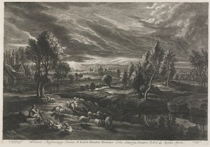 Landscape with Shepherd Playing a Flute de Schelte Adams Bolswert